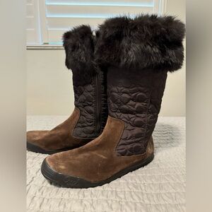 Women’s Coach fur top brown boots sz 10
